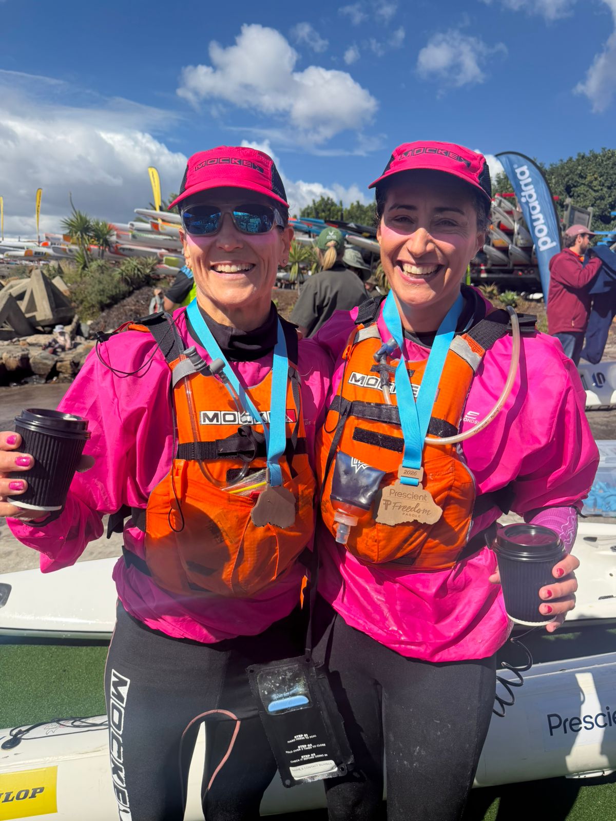 Bridget Boulle and Angela Taylor with their 2026 Prescient Freedom Paddle finisher medals