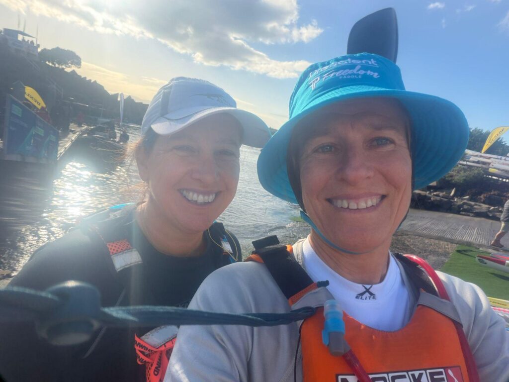 Brigitte Le Court de Billot and Jacqui De Billot paddling the Freedom Paddle 2026 double surfski long course - image 1